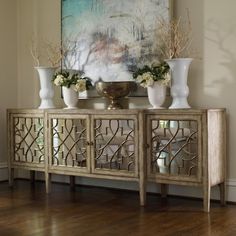 Sanctuary Sideboard Mirror Buffet, Hooker Furniture Living Room, Mirrored Sideboard, Dining Room Buffet, Mirror Console, Glam Decor, Hooker Furniture, Mirrored Furniture, Decoration Inspiration