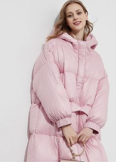 Stay warm and cozy in style this winter with this thick, hooded, pink women's puffer jacket. Fluff yourself up and stay fabulously fashionable - no matter how cold it gets! Fixed hood Lined, with 90% 600-fill-power down, 10% feather fill Polyester Front zip closure with snap storm flap Elastic cuffs Women's winter coat Machine wash, tumble dry Item #310241 Size info XS=US2=UK6=EU32 S=US4-6=UK8-10=EU34-36 M=US8-10=UK12-14=EU38-40 L=US12=UK16=EU42 ★★ It would be helpful if you provided your height Women's Puffer Coats, Langer Mantel, Puffer Jacket Women, Down Feather, Winter Coats Women, Puffer Coat, Long Coat, Winter Women, Winter Coat