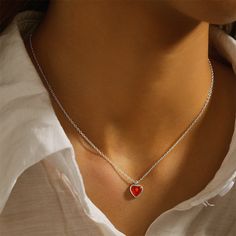 Type: Pendant Necklace Material: 925 Sterling Silver Stone: Dropping Oil Weight: 1.52g Length: 40-45cm Color: Gold/Silver Item: Sold As 1 Piece قلادات متدلية, Red Agate, Vintage Heart, Agate Pendant, Earring Necklace, Ring Necklace, Silver Necklaces, Silver Gold, Choker Necklace