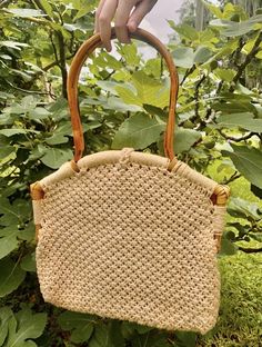 Vintage Beaded Crochet Bag Bamboo Handles 70’s Hippie Boho Cream Macrame Purse  | eBay Beige Bohemian Crochet Bag With Bamboo Handle, Beige Crochet Bag With Bamboo Handle, Vintage Natural Crochet Bag, Vintage Handmade Cream Crochet Bag, Vintage Handheld Bag With Bamboo Handle, Macrame Purse, Cream Bags, Bamboo Handles, Bead Crochet