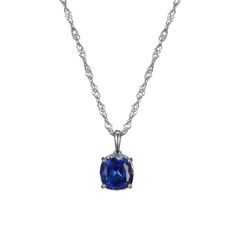 Bella Luce® lab created blue sapphire and white diamond simulant 4.45ctw square cushion and round, platinum over sterling silver September birthstone pendant with chain. Includes a 18" L  x 0.03" W singapore chain that has a 2" extender and lobster claw clasp closure. The pendant measures approximately 0.38" L x 0.38" W and has a 3mm bail. White Gold Necklace With Birthstone And Lab-created Sapphire, Silver Necklace With Prong-set Lab-created Sapphire, White Gold Necklace With Diamond Cut Lab-created Sapphire, Silver Necklace With Lab-created Sapphire In Prong Setting, White Gold Necklace With Lab-created Sapphire Birthstone, Classic Jewelry With Diamond Accents And Lab-created Sapphire, Cushion Cut Sapphire Jewelry For Formal Occasions, Formal Sapphire Jewelry Cushion Cut, Classic Necklace With Lab-created Sapphire Gemstone