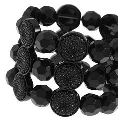 Bead Type: PlasticFeatures: StretchCircumference: 7 1/4 InchMetal Color: BlackCare: Wipe CleanBracelet Type: Stretch BraceletsCountry of Origin: Imported Black Beaded Stretch Bracelet For Party, Adjustable Black Crystal Bracelet For Party, Party Bracelets With Faceted Beads, Round Party Bracelets With Faceted Beads, Black Round Beads Bracelets For Party, Black Beads Bracelets For Party, Black Beaded Bracelets For Party, Black Faceted Beads Crystal Bracelet For Party, Black Crystal Bracelet With Round Beads For Party