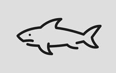 a black and white drawing of a shark on a gray background with the words,