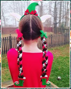 Christmas Hair Ideas - Not next week, not tomorrow, Take Action NOW! Find what you need from one of the world's most reputable online store. Holiday Kids Hairstyles, Elf Hairstyles Christmas, Christmas Elf Hairstyles, Elf Day At School Outfit, Christmas Hair Ideas For Kids, Elf Hairstyles, Crazy Christmas Hairstyles, Whoville Hair