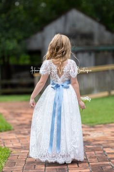 FLOWER GIRL DRESSES 10% OFF - DISCOUNTED IN CART 😍 PLUS FREE SHIPPING ON ALL ORDERS $100 UP The perfect fairytale wedding flower girl dress. This pretty whimsical style White Lace Flower Girl dress features a soft stretch lace bodice and a feathered lace V-back with a full length tulle skirt. Dress is lined and perfect for your flower girl dress, communion dress, baptism dress, birthday dress or special occasion. Beautiful for photoshoots and portraits The perfect flower girl dresses for bohemi Flowers Girl Dresses, Vintage Flower Girl Dresses, Full Length Tulle Skirt, Blue Flower Girl Dress, Yellow Flower Girl Dresses, Bohemian Flower Girl Dress, Flower Girl Dress White, Dance Portraits, Burgundy Flower Girl Dress