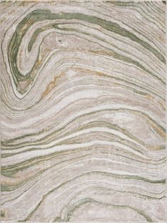 an area rug with wavy lines on the top and bottom in beige, green and white