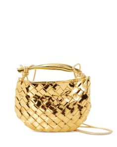 Bottega Veneta Mini Sardine Bag Yellow Gold Top Handle Bag For Everyday Use, Elegant Gold Bucket Bag With Top Carry Handle, Chic Yellow Gold Bag With Detachable Strap, Chic Yellow Gold Bags With Detachable Strap, Formal Yellow Gold Bags With Detachable Handle, Yellow Gold Evening Bag With Detachable Strap, Chic Yellow Gold Rectangular Bag, Designer Gold Bucket Bag For Shopping, Luxury Gold Bucket Bag For Shopping