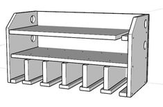 a drawing of a shelf with two shelves on each side and three drawers at the bottom