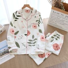 The Spring Fruits and Flowers Original Pajamas Bedtime Clothes, Spring Fruits, Ladies Pajamas, Cartoon Rose, Spring Fruit, Fruits And Flowers, Long Sleeve Mesh Dress, Sleep Time, Sleepy Time