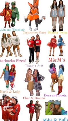 Halloween Costume Ideas For Bff, Halloween Costume Besti, Halloween Costumes For 10 People, Cute Halloween Costumes For Friend Group, Simple Matching Halloween Costumes, Halloween Costume Ideas For 2 Girl, Duo Ideas For Halloween, Matching Outfits For Halloween, Costumes For 2 Girls Friends