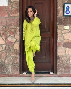 PRODUCT DETAIL: This Green set is perfect for any semi-formal and formal occasion. It looks trendy and smart for all age groups. It is laden with delicate cutwork embroidery on sleeves highlighted with pearls. It is also accompanied by a motif near the neckline. The fabric is soft against your skin. It is a must-have i Elegant Designer Pant Set With Dabka Detailing, Elegant Pant Set With Dabka For Designer Wear, Semi-stitched Dabka Pant Set For Wedding, Elegant Pant Set With Dabka Work For Diwali, Elegant Pant Set With Traditional Drape For Eid, Elegant Traditional Drape Pant Set For Eid, Elegant Dabka Straight Kurta Pant Set, Elegant Pant Set With Dabka And Straight Kurta, Wedding Pant Set With Dabka On Straight Kurta