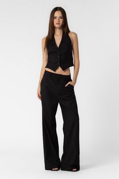 Black high waisted pants. Maxi Jumpsuit, Athleisure Tops, Silk Bottoms, Shorts Sweatpants, Leather Denim, Outerwear Sweater, Denim Pant, Denim Top, Black Media