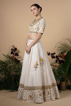 Buy White Dupatta Cotton Silk Embroidery Zardozi Round Lehenga Set For Women by Blue Lotus Design Online at Aza Fashions. Off White Anarkali Lehenga With Floral Embroidery, Festive Off White Lehenga With Floral Embroidery, Off White Floral Embroidered Sharara For Reception, Cream Bollywood Lehenga With Floral Embroidery, Designer Embroidered Off White Choli, Off White Embroidered Choli For Designer Wear, Festive Cream Lehenga With Floral Embroidery, Designer Embroidered Off-white Choli, Traditional Cream Choli With Floral Embroidery