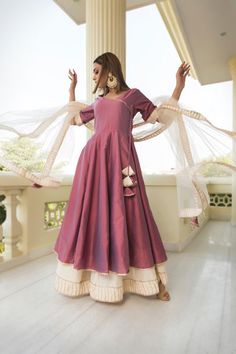 Cotton Silk Purple Angrakha for Women - Free Shipping & Easy Returns – Fledgling Wings Anarkali Frock Design, Deginer Dress, Lehenga Designs Simple, Anarkali Dress Pattern, Performance Outfits, Frock For Women, Traditional Indian Dress, Long Dress Design, Indian Dresses Traditional