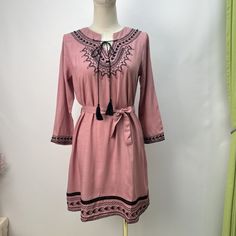 Women's Boho Dress V-Neck Embroidery Floral Bohemian Mini Dress Cotton Linen Vintage Dress Spring Festival Embroidered V-neck Dress, Bohemian V-neck Dress With Embroidered Neckline, Traditional V-neck Boho Dress For Spring, Peasant Tunic Dress With Geometric Embroidery, Embroidered V-neck Bohemian Dress, Folk Style V-neck Dress For Vacation, Spring V-neck Dress With Geometric Embroidery, Folk Style V-neck Dress With Embroidered Hem, Peasant Style Long Sleeve Dress With Geometric Embroidery