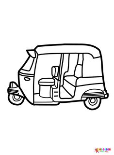 a black and white drawing of a van with seats on the front, facing forward