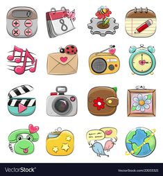 a bunch of different items that are on a white background with the words, icons and symbols