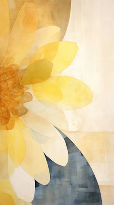 a large yellow flower sitting on top of a white and blue vase filled with water