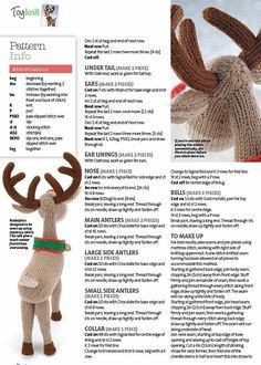 a knitted reindeer is shown with instructions to make it