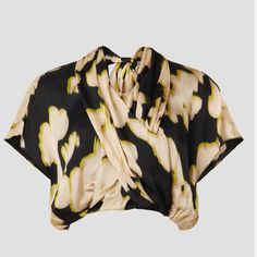 Super Cute Fun Top! New! Size M Dry Clean Retails: $365 Lined Yellow Silk Top With Floral Print, Yellow Floral Print Silk Tops, Tanya Taylor, Rent The Runway, Nice Tops, Black N Yellow, Black Floral, Crop Top, Faux Leather