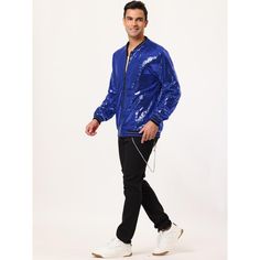 This bright color sequin baseball jacket is the most stylish among the lot. This varsity jacket is full of shining sequins which will make you stand out at any occasion. Sequins are the glittery shiny fabric which gives the most eye-catching and luxurious looks. Match with your casual pants which makes you handsome and cool. Available for roller disco ready, dating, school, parties, performance. Please check your measurements to make sure the item fits before ordering. Blue Varsity Jacket For Sports Events, Blue Urban Sports Outerwear, Luxury Blue Varsity Outerwear, Astros Jacket, Luxury Blue Sequined Outerwear, Metallic Pattern, Roller Disco, Shiny Fabric, Shipt Shopper