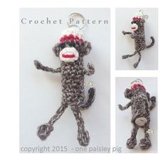 crochet keychain made to look like a sock monkey