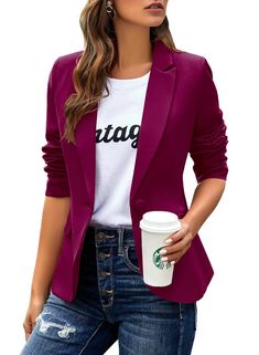 PRICES MAY VARY. Material: Polyester&Spandex. Soft fabric. This jacket comes with a full lining. Soft and Comfortable to Wear. Features: Long Sleeve, Open Front, Single Front Button, Lapel Style, Pockets, Solid Color Unique Blazers Coats for your choice, elegant, classic and fancy. Casual blazer jackets for women, women work office suit, work blazers for women office professional. Design: Basic lapel collar blazer jacket for women. The single front button makes it easy to put on and take off. Tw Outfits With Blazers For Women, Fall Fashion Dresses, Casual Work Outfits Women, Blazer Outfits For Women, Casual Blazer Women, Professional Outfits Women, Blazer Jackets For Women, Outfit Inspo Casual, Casual Work Outfits