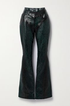 Find MUGLER Paneled Snake-effect Leather Flared Pants on Editorialist. One look at the contouring seams on these pants and any fan knows they're from Mugler. Made from panels of snake-effect leather, they have a V-shaped waist and skinny-legs that kick out to dramatic, flared hems. Mugler Leather Pants, Studded Leather Pants, Stylist Closet, Mugler Pants, Luxury Wishlist, Dream Wishlist, Clothing Wishlist, Leopard Pants, Flared Pants