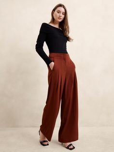 Ultra High-Rise Wide-Leg Pant | Banana Republic Factory Women’s Pants, Pleated Wide Leg Pants, Green Drapes, Drape Pants, She Is Clothed, Business Pants, Shein Dress, Silk Trousers, Teacher Style