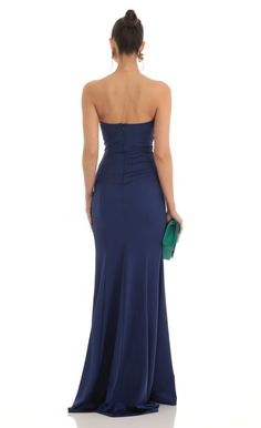 Annabel Strapless Maxi Dress in Navy | LUCY IN THE SKY Fitted Draped Bridesmaid Maxi Dress, Fitted Draped Maxi Dress For Bridesmaid, Navy Blue Formal Dress, Navy Prom Dresses, Navy Blue Prom Dresses, Prom Dress Inspo, Blue Strapless Dress, Strapless Prom Dress, Strapless Prom Dresses