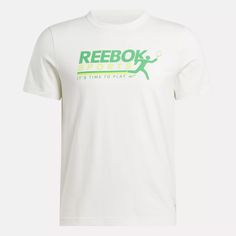 Get on the court and into the game. This Reebok tee is all about action, energy and forward momentum. It's made from soft cotton jersey that wears lightly and rests comfortably on your skin. An energetic graphic in fresh colors lets everyone know your style centers on sport. Sport Graphic, Compression T Shirt, Reebok Classics, Sleeve Packaging, Hem Style, Pocket Tshirt, The Court, Baby Tshirts, Basic Tees