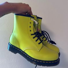 Nwt Size 7 Smooth Leather. Casual Yellow Boots With Reinforced Heel, Yellow Fitted Boots With Round Toe, Yellow Lace-up Casual Boots, Yellow Leather Boots With Round Toe, Yellow Leather Ankle-high Boots, Yellow Ankle-high Spring Boots, Yellow Leather Spring Boots, Yellow Closed Toe Boots For Spring, Spring Yellow Leather Boots