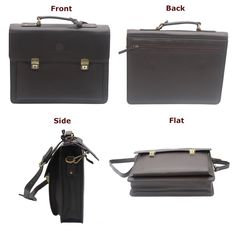 "- Size: 14\"(L) x 3\"(W) x 11\"(H) - Material: Cowhide Leather - Color: Brown - Zinc alloy latches - Front pocket 12\" - Back zippered pocket 12\" - Internal pocket for 14\" laptop - YKK zippers - Comfortable carrying handle - Removable & adjustable leather shoulder strap 52\" - Rust-free hardware - Leather name tag" Leather Briefcase Bag, Briefcase Bag, Office Bag, Leather Artisan, Buffalo Leather, Horse Photos, Crossbody Messenger Bag, Leather Messenger Bag, Leather Briefcase