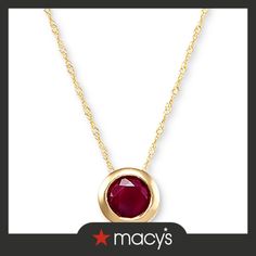 in stock Bezel Necklace, Bezel Pendant, Birthstone, Ruby, Yellow Gold, Pendant Necklace, Yellow, Pendant, Gold