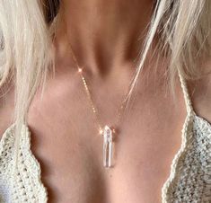 Natural Crystal Quartz Necklace Genuine Crystal Quartz - Etsy Collar Hippie, Blue Aura Quartz, Crystal Quartz Necklace, Quartz Point Necklace, Quartz Choker, Aura Crystals, Crystal Choker Necklace, Quartz Crystal Pendant, Chakra Necklace