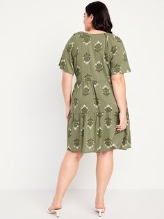 Flowy V-neck Dress With Ruffle Hem And Short Sleeves, V-neck Tiered Dress With Ruffle Hem For Vacation, Flowy V-neck Dress With Flutter Sleeves, Casual Short Sleeve V-neck Dress, Casual Short Sleeve V-neck Dress For Daywear, Casual Flutter Sleeve V-neck Dress For Vacation, Casual V-neck Dress With Flutter Sleeves For Vacation, V-neck Short Sleeve Dress With Ruffles For Summer, Flowy Tiered V-neck Dress With Ruffle Hem