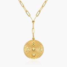 Gold Compass Necklace, Letters Symbols, Engraved Compass, Cuban Link Chain Necklaces, Compass Necklace, Stylish Necklace, Anniversary Jewelry, Jewelry Essentials, Mom Jewelry