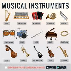 musical instruments are shown in this poster