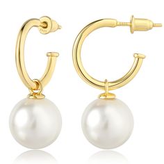 PRICES MAY VARY. 12mm Large Pearls Earrings - Expertly crafted in laboratories from Mother of Pearl. These pearls are meticulously cut and shaped into perfectly round beads, then coated with a layer of natural Nacre, resulting in a stunning, luminous finish. Promised Quality - Metal part of this pearl drop earrings utilizing 18K Gold PVD sterling silver, commonly used on high class jewelry which the surface much more smooth, wearable and anti-corrosion, offering a dazzling appearance many years. Class Jewelry, Large Pearl Earrings, Gifts For Wedding, Puffy Heart Charms, Gold Heart Earring, Pearls Jewelry, Pearls Earrings, Pearl Dangle Earrings, Big Pearl