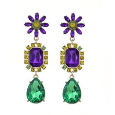 PRICES MAY VARY. ♥ ★ Mardi Gras Earrings -- Are you ready to let your wild side out? Be the life of the party with these festive Mardi Gras themed Fleur De Li earrings. Our statement earrings fit you like a princess to wear on parade day! Available in 5 styles Carnival themed earrings, including crown earrings, mask earrings, flower earrings and letter earrings. Ladies - be beauty, accessorize, no Carnival celebration would be complete without those finishing touches ♥ ★Sparkly Carnival Earring- Party Flower Dangle Earrings, Party Flower Dangle Earrings For Pierced Ears, Green Dangle Flower Earrings For Party, Trendy Green Crystal Earrings For Gift, Party Dangle Flower Earrings, Birthday Drop Earrings, Green Dangle Crystal Earrings For Festive Occasions, Trendy Multicolor Flower Earrings For Party, Elegant Purple Flower Earrings For Party