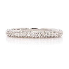 Beautiful Micro pave eternity three-row diamond dome wedding band crafted in your choice of 18K white, 18K Yellow, or 18K rose gold. *Ring Size: 6 *Metal: 18K White Gold *Stones: Round Brilliant Diamonds *Color/Clarity: G-H/SI *Count: 147 PCS *Weight: 0.80cts T.W *Band Width: 2.5mm (with +/- 0.1mm variation) Please note carat weight and the number of stones vary depending on different ring sizes. Beautiful Ring Box Included ** PRE ORDER - Ships within 4- 5 weeks ** . Pave Ring Band, Dome Wedding Band, Micro Pave Band, Pave Wedding Band, Dome Wedding, Stone Jewelry Necklace, Pave Wedding Bands, Heirloom Rings, Diamond Eternity Band