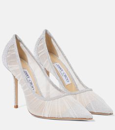 Love 100 glitter-tulle pumps in silver - Jimmy Choo | Mytheresa Jimmy Choo Bridal, Jimmy Choo Pumps, Wedding Shoes Bride, White Wedding Shoes, Mid Heels Pumps, Jimmy Choo Heels, Bridal Heels, Silver Pumps, Glitter Heels