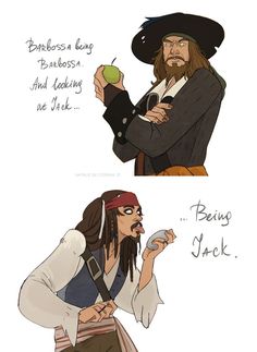 an image of two cartoon characters one is pirate and the other is captain jack sparrow