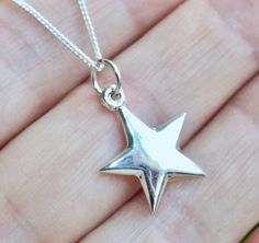 "This is for a gorgeous simple puffed STAR Pendant Necklace ALL 925 Sterling Silver Stars measure approx 20mm x 15mm across on a 925 Sterling Silver fine curb chain (choice of length - 14\", 16\" or 18\" - I often have longer chains in stock also - please message me if you would like a specific chain/length) Sent in my packaging which could be wrapped .. if you pay for gift wrap the set will be sent in an eco friendly, recycled cardboard gift box and gift wrapped in eco-friendly paper.  All of m French Hook Earrings, Recycled Cardboard, Ankle Chain, Silver Chain Style, Gorgeous Jewelry, Star Pendant, Curb Chain