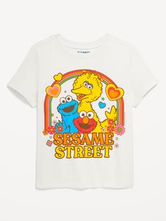 crew neck short sleeves licensed graphic © 2024 Sesame Workshop.  "Sesame Street" and its logo are trademarks of Sesame Workshop.  All rights reserved.  relaxed fit hits below waist Toddler Girl Tees, Boy Character, Street Outfit, Size 4t, Toddler Sizes, Sesame Street, Toddler Outfits