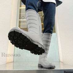 Russoo - Cushioned High-Top Mens Rain Boots: Durable, Waterproof, Non-Slip Footwear for Outdoor Activities like Walking and Fishing