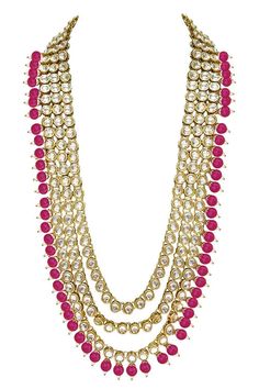 This jewellery set is crafted in 18k gold plating and consists of a long necklace and a pair of earrings with maang tikka. This stylish party wear necklace jewellery set is made of beads and kundan which looks stylish and goes perfect with any attire. It is secured with a drawstring closures. This jewellery set for women is perfectly suited for wedding or party wear. Product Features:   Color: Rani Pink Material: Alloy Long Necklace Length: 26 inch x Width - 1.5 inch Earring Height: 3 inch x Wid Pink Necklace Set, Rani Pink, Maang Tikka, Stylish Party, Wear Necklaces, Pink Necklace, Jewellery Set, Necklace Length, Set For Women