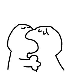 a black and white drawing of a person kissing another person's face with one hand