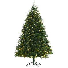 a large christmas tree with lights on it's base and stand in front of a white background