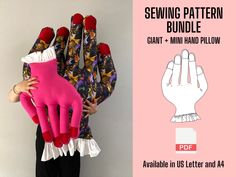 the sewing pattern is shown with hands and fingers